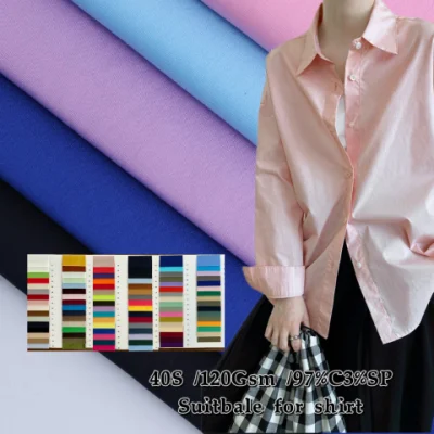 (80+ colors in stock) China Wholesale 40s/120GSM 97%Cotton 3%Spandex Spandex Cotton Poplin Fabric for Pants/Blouses/Shirt/Skirt